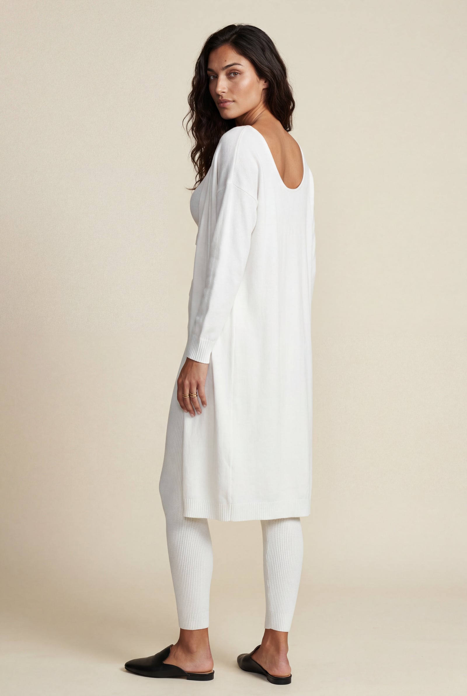 White Longline Cardigan 3-piece Ribbed Loungewear Set - Photo 2