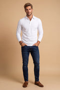 Men Polo Shirt Long Sleeve Slim Fit in White — studio primary