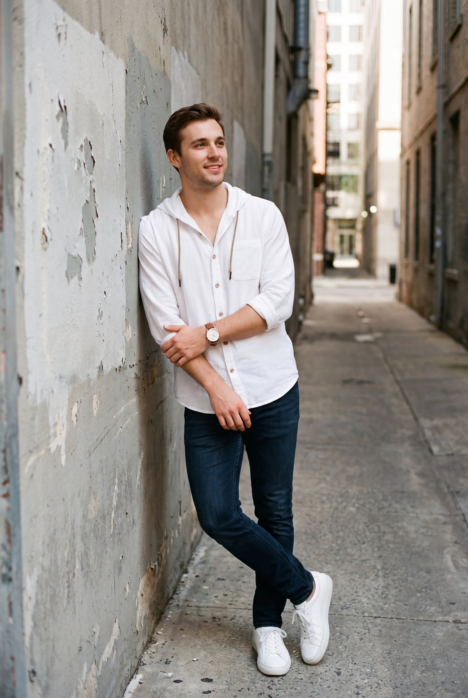 Men's Hooded Shirt Buttoned in White — secondary lifestyle