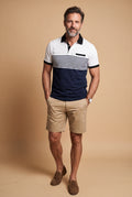 Men's Polo Shirt Striped Short Sleeve in White — studio full body