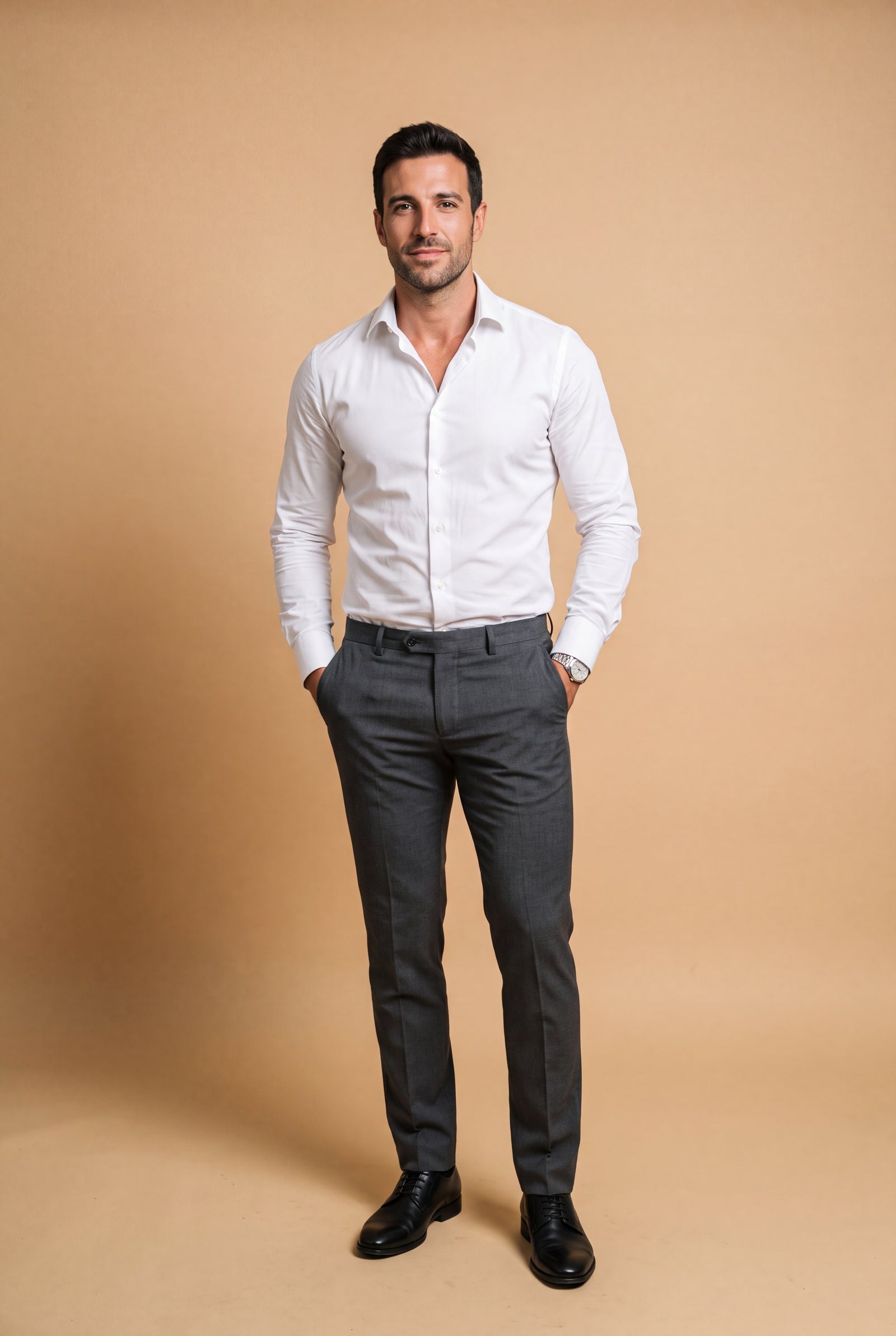 Men's Shirt Slim Fit in White — studio full body