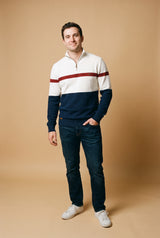 Men's Sweater Half-Zip Colorblock in White — primary studio