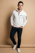 Men's Sweater Long Sleeve Waffle in White — studio shot