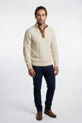 White Men's Cable Pullover Sweater with Elbow Patches - Photo 10