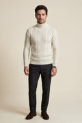White Men's Cable Turtleneck Slim Fit Sweater - Turtleneck sweater - Photo 16