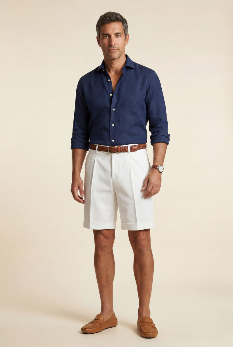 White Men's Pleated Front Tailored Above-Knee Shorts - Casual shorts - Photo 2