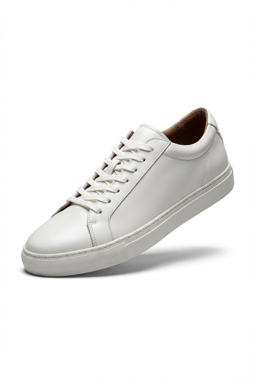 White Minimalist Low-top White Sneakers with Tan Lining - Photo 1