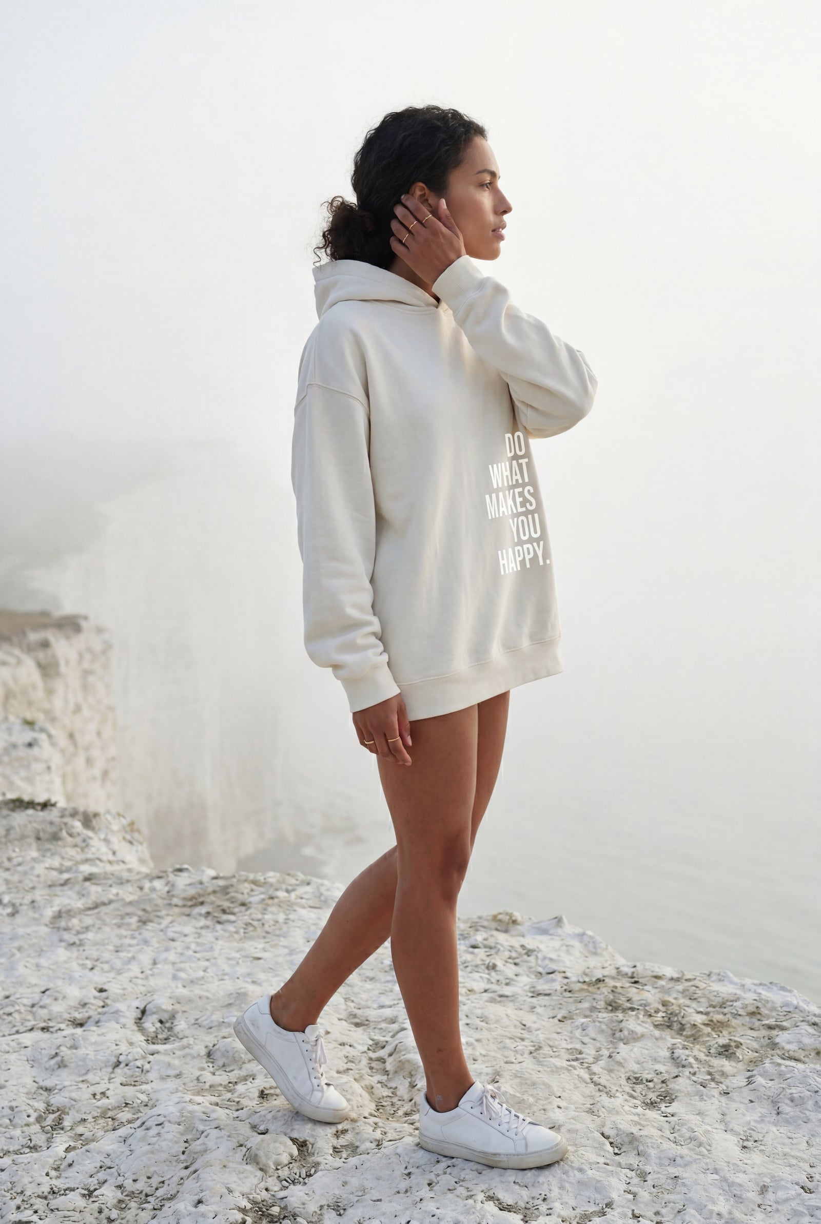 White Motivational Back Print Oversized Graphic Hoodie - Oversized hoodie - Photo 13