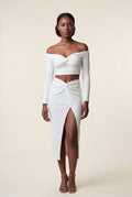 White Off-shoulder Twist-front Crop Top and High-slit Midi Skirt Set - Crop top and skirt - Photo 1
