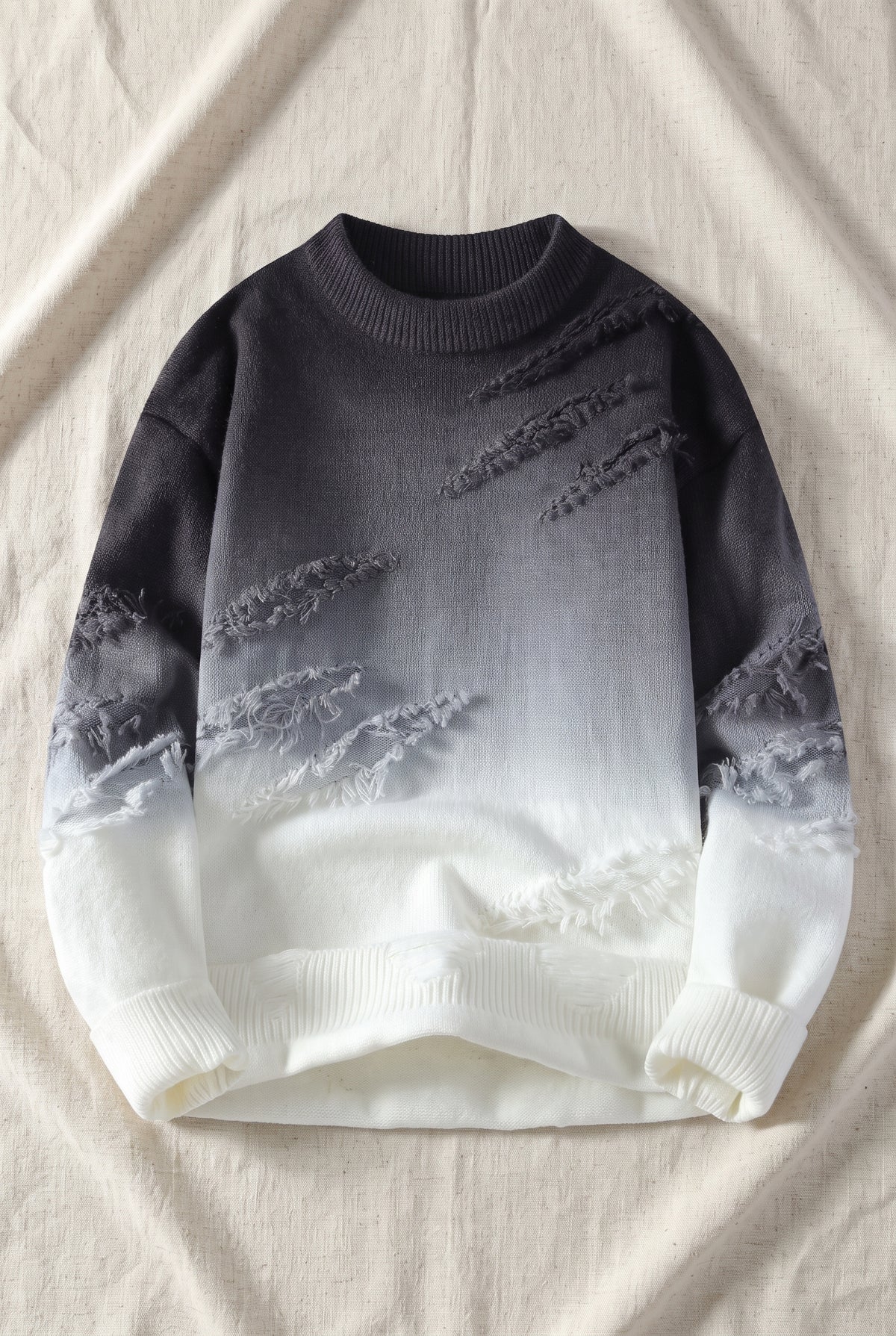 Ombre Gradient Knit Sweater in White — studio front