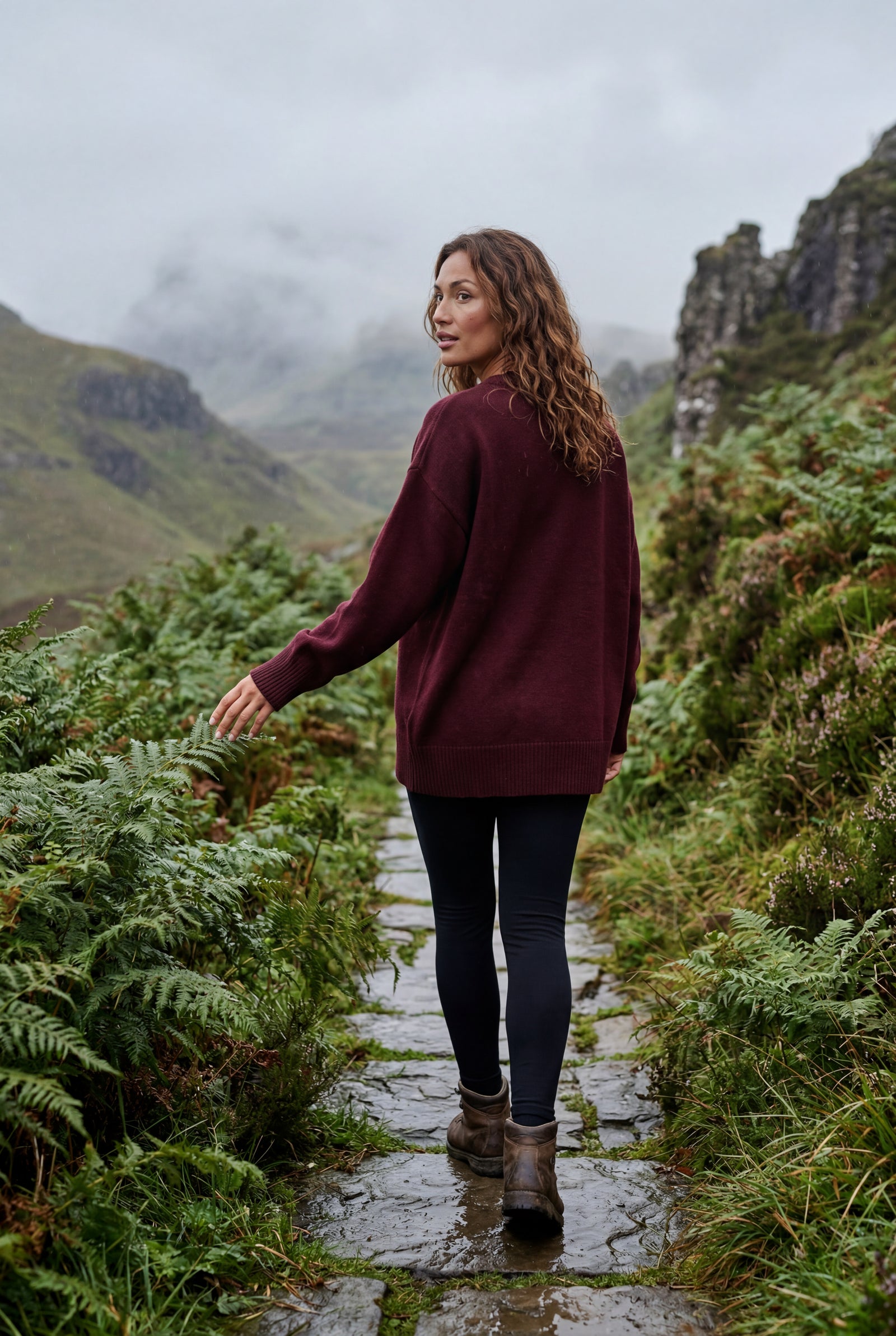 Burgundy Oversized Crewneck Sweater with Dropped Shoulders - Oversized sweater - Photo 10