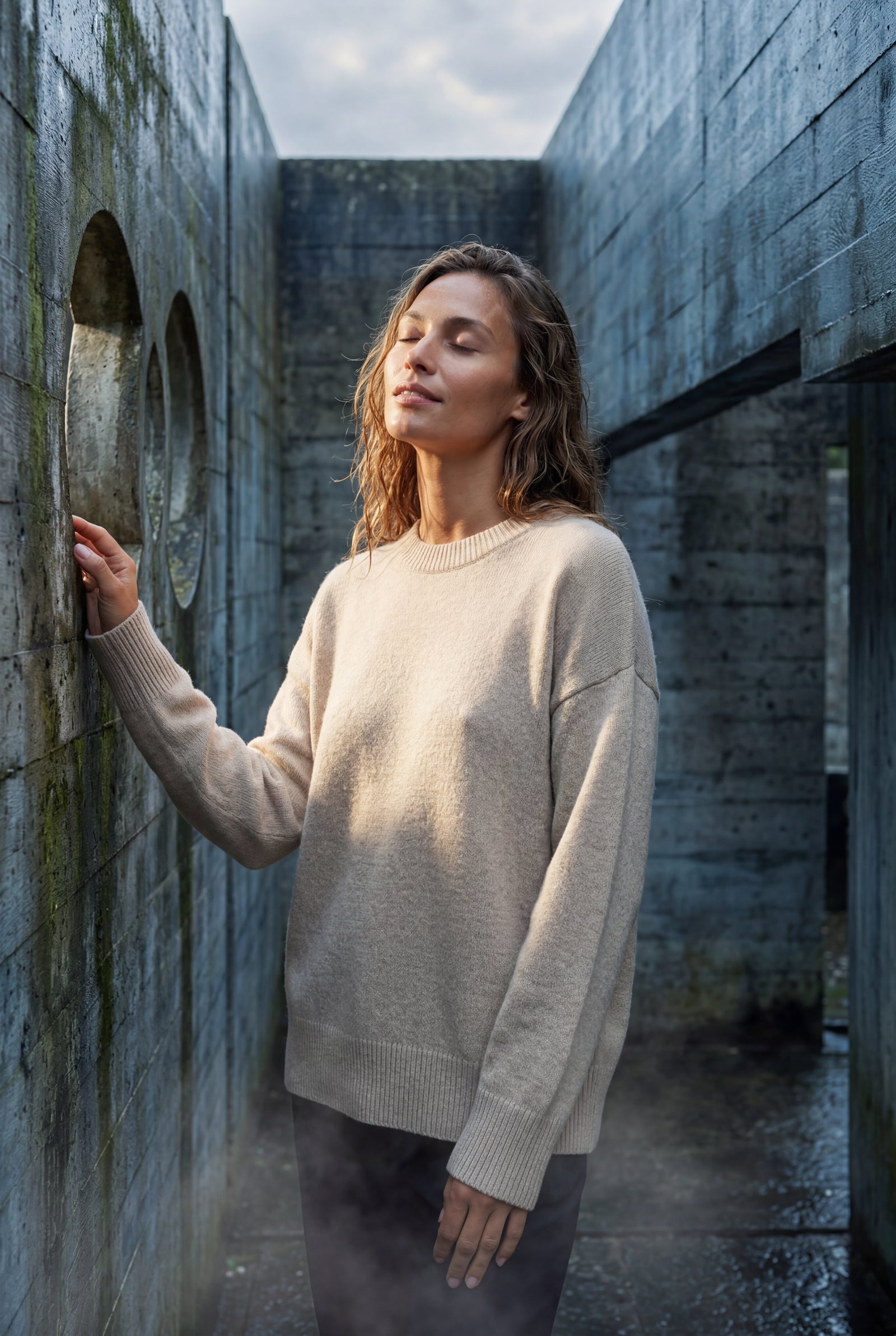 Beige Oversized Crewneck Sweater with Dropped Shoulders - Oversized sweater - Photo 18