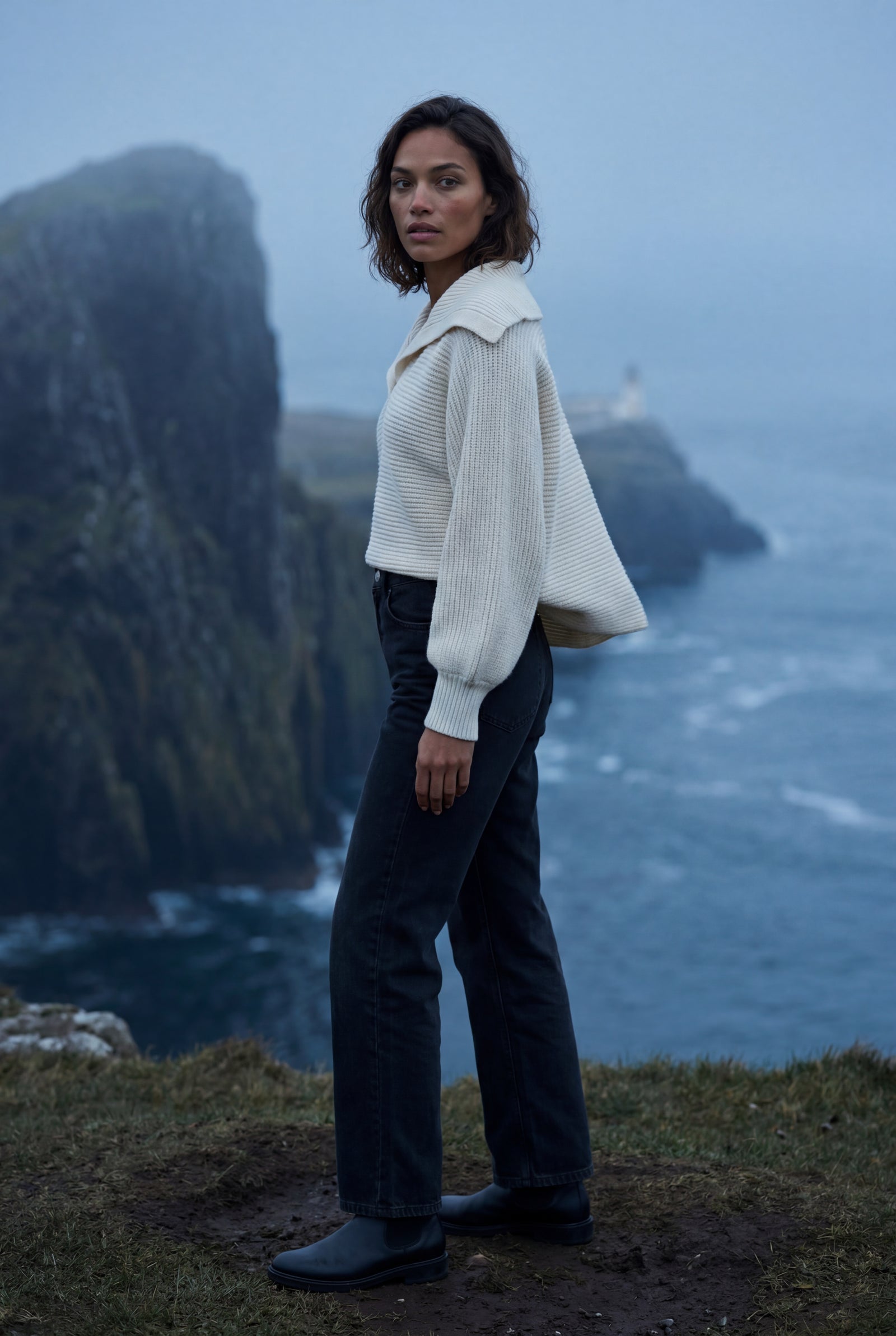 White Oversized Crewneck Sweater with Dropped Shoulders - Oversized sweater - Photo 2