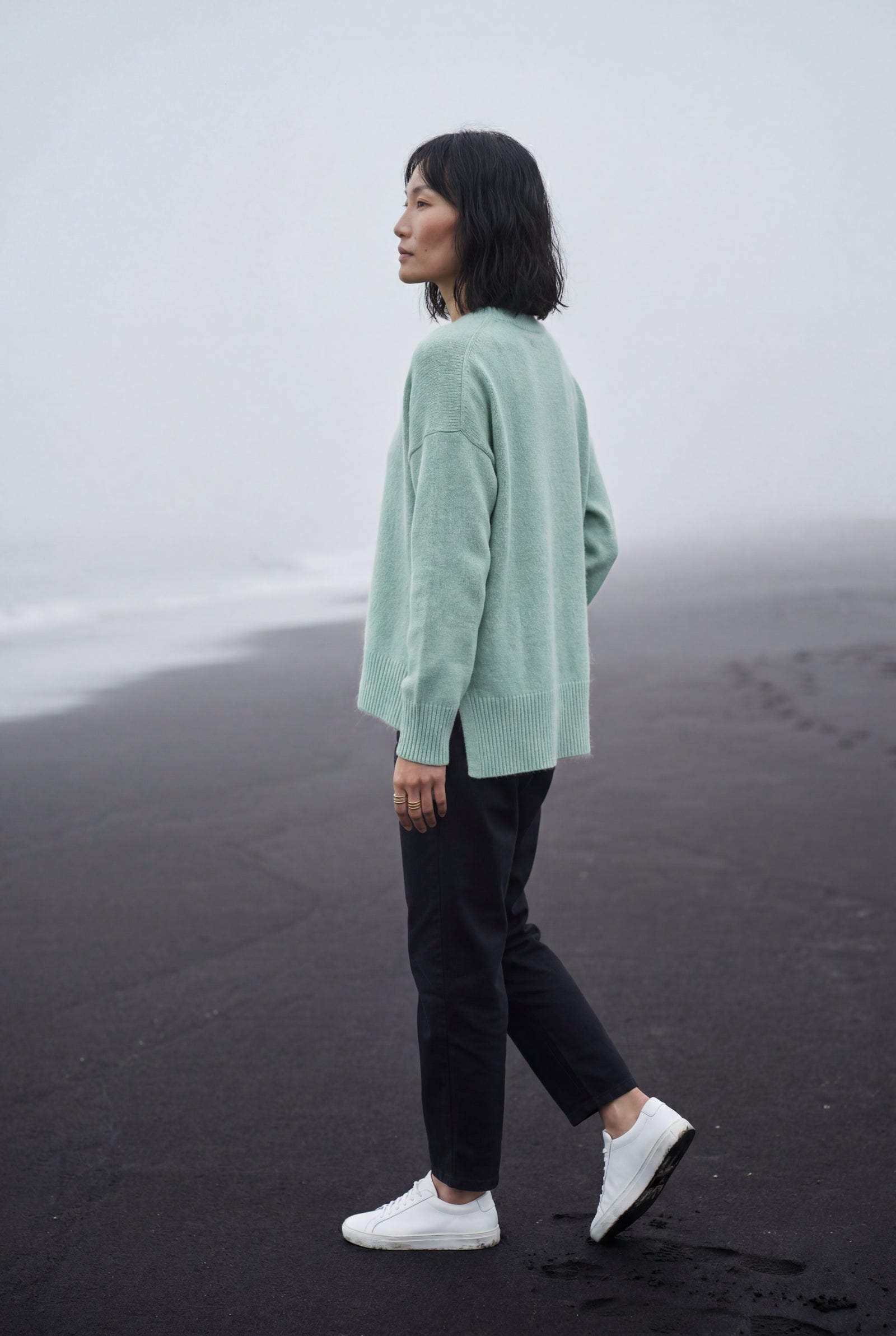 Mint Green Oversized Crewneck Sweater with Dropped Shoulders - Oversized sweater - Photo 20
