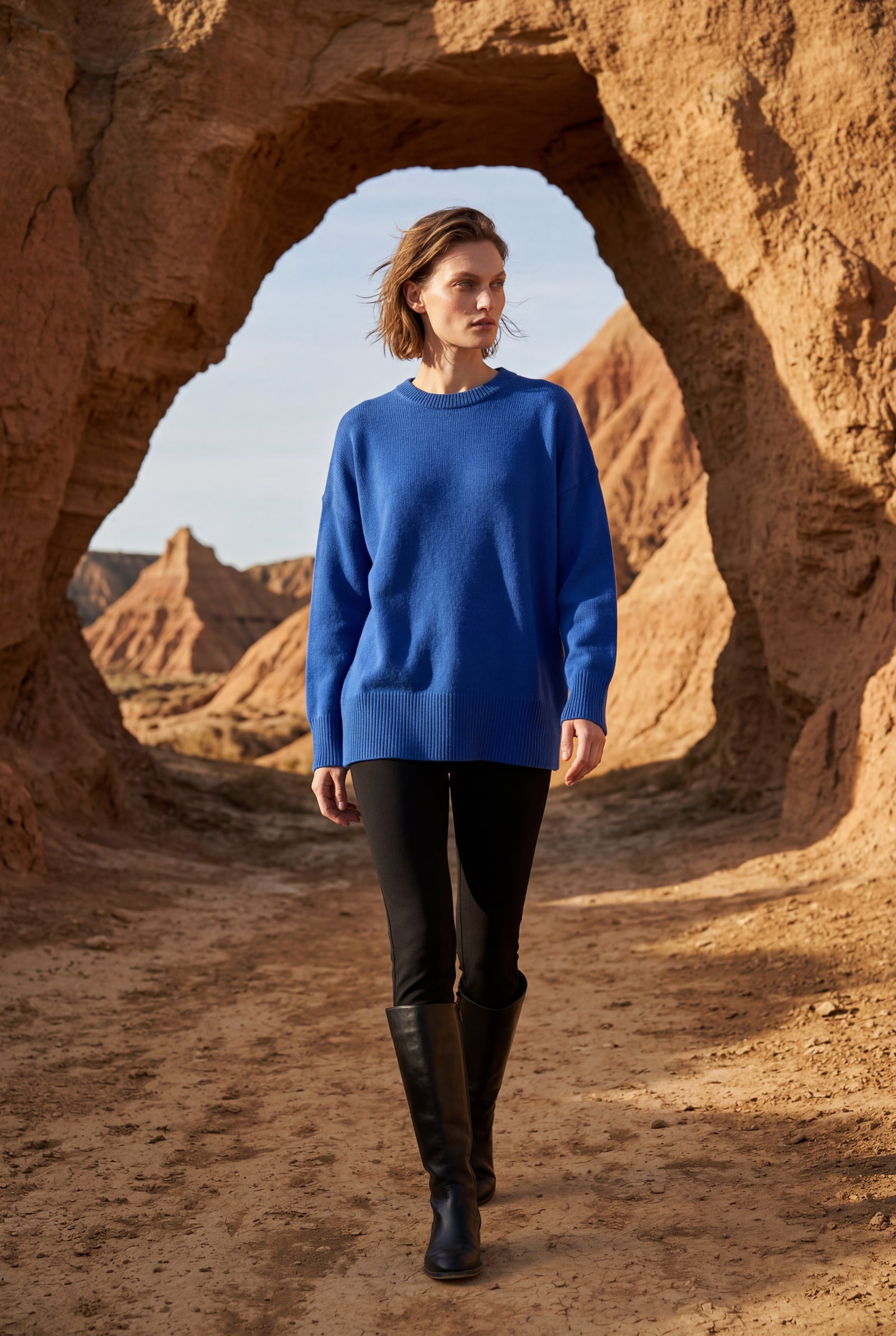 Blue Oversized Crewneck Sweater with Dropped Shoulders - Oversized sweater - Photo 22
