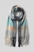 Oversized Fringed Scarf in White — studio front