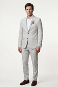 White Pastel Slim Fit Two-piece Suit with Notched Lapel - Two-piece suits - Photo 3