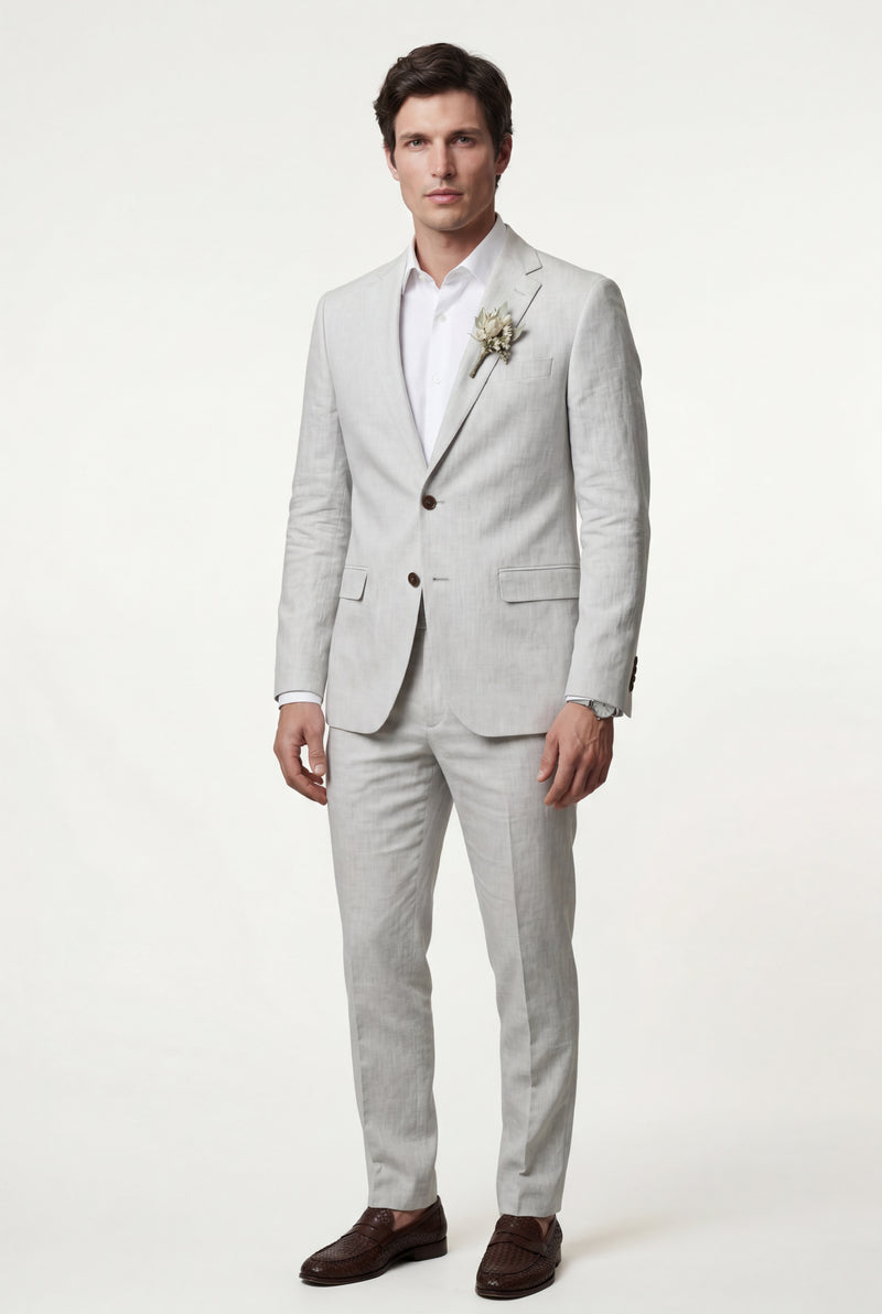 White Pastel Slim Fit Two-piece Suit with Notched Lapel - Two-piece suits - Photo 3