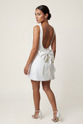 White Pearl-trim Bow-back Fitted Mini Dress - Photo 1