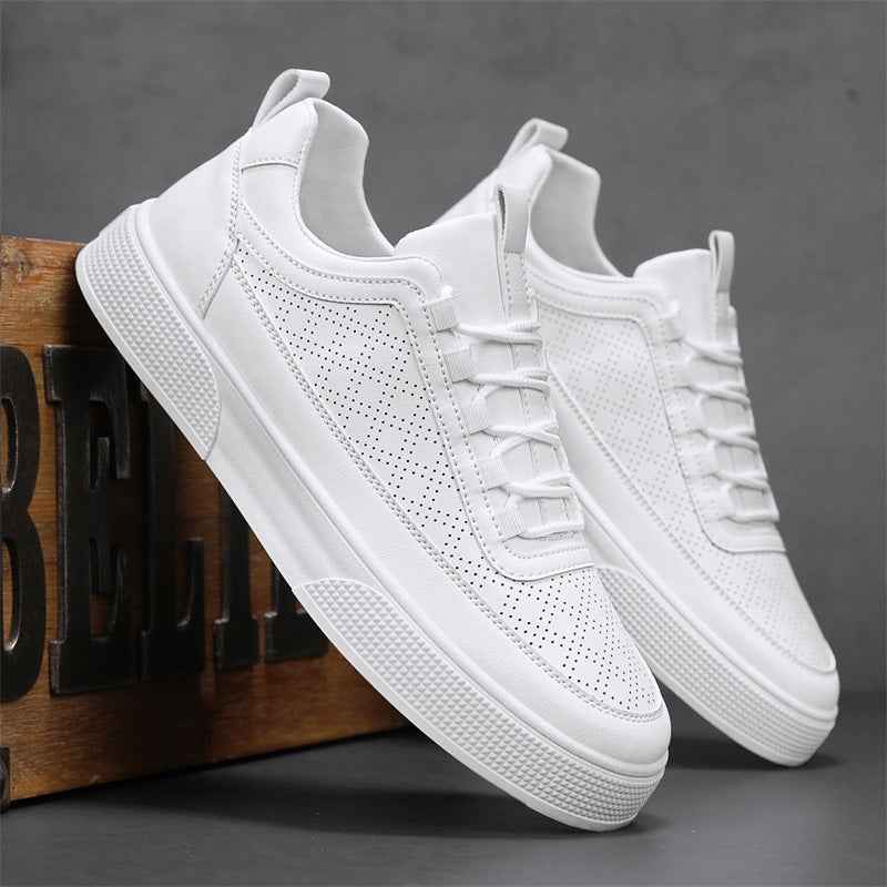 White Perforated Minimalist Low-top Sneakers - Photo 3