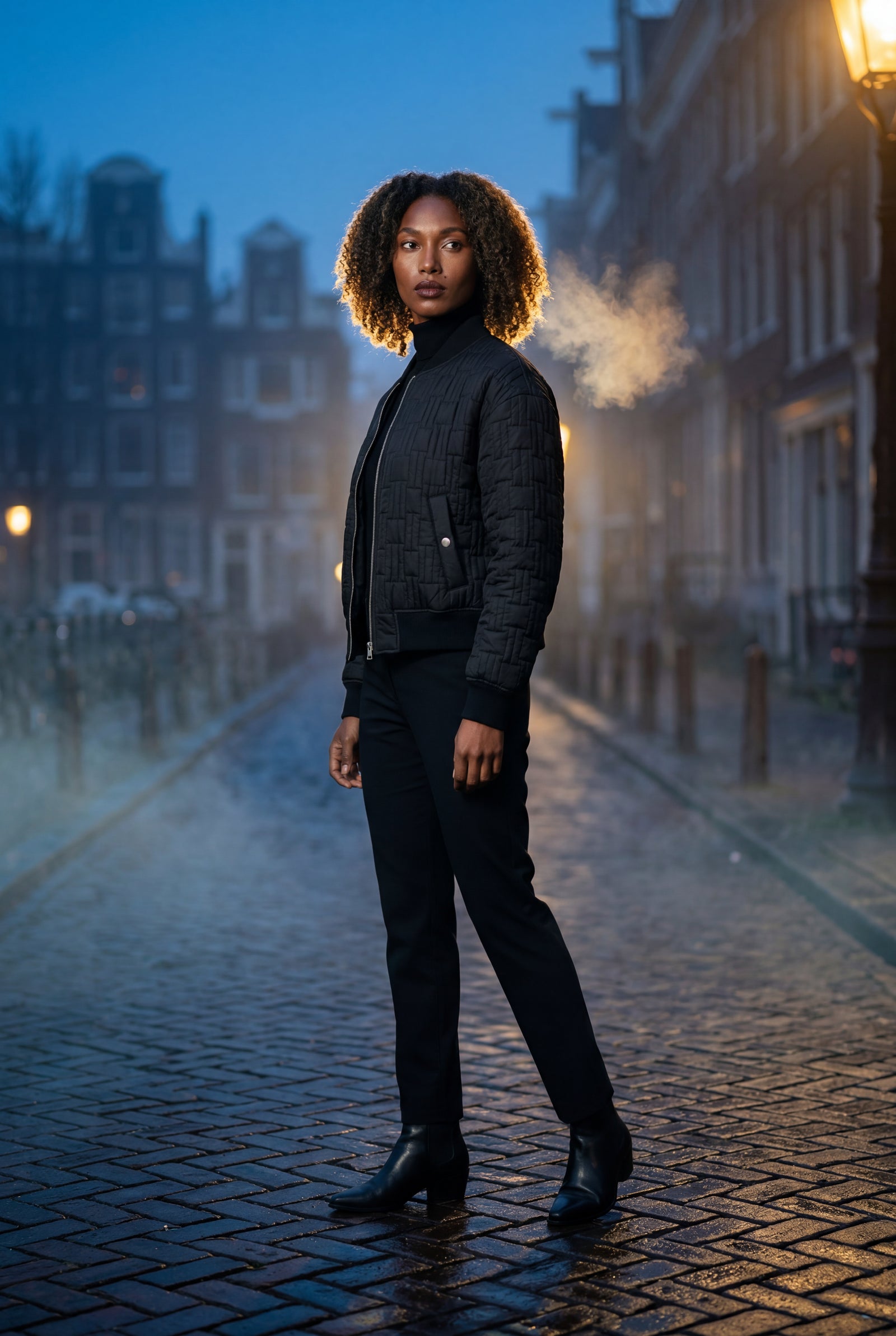 Black Quilted Bomber Jacket with Ribbed Trim - Photo 12