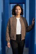 Coffee Quilted Bomber Jacket with Ribbed Trim - Photo 8