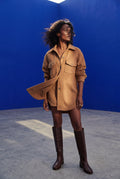 Caramel Relaxed Button-front Utility Jacket with Flap Pockets - Button jacket - Photo 13