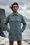Light Blue Relaxed Button-front Utility Jacket with Flap Pockets - Button jacket - Photo 14
