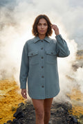 Light Blue Relaxed Button-front Utility Jacket with Flap Pockets - Button jacket - Photo 15