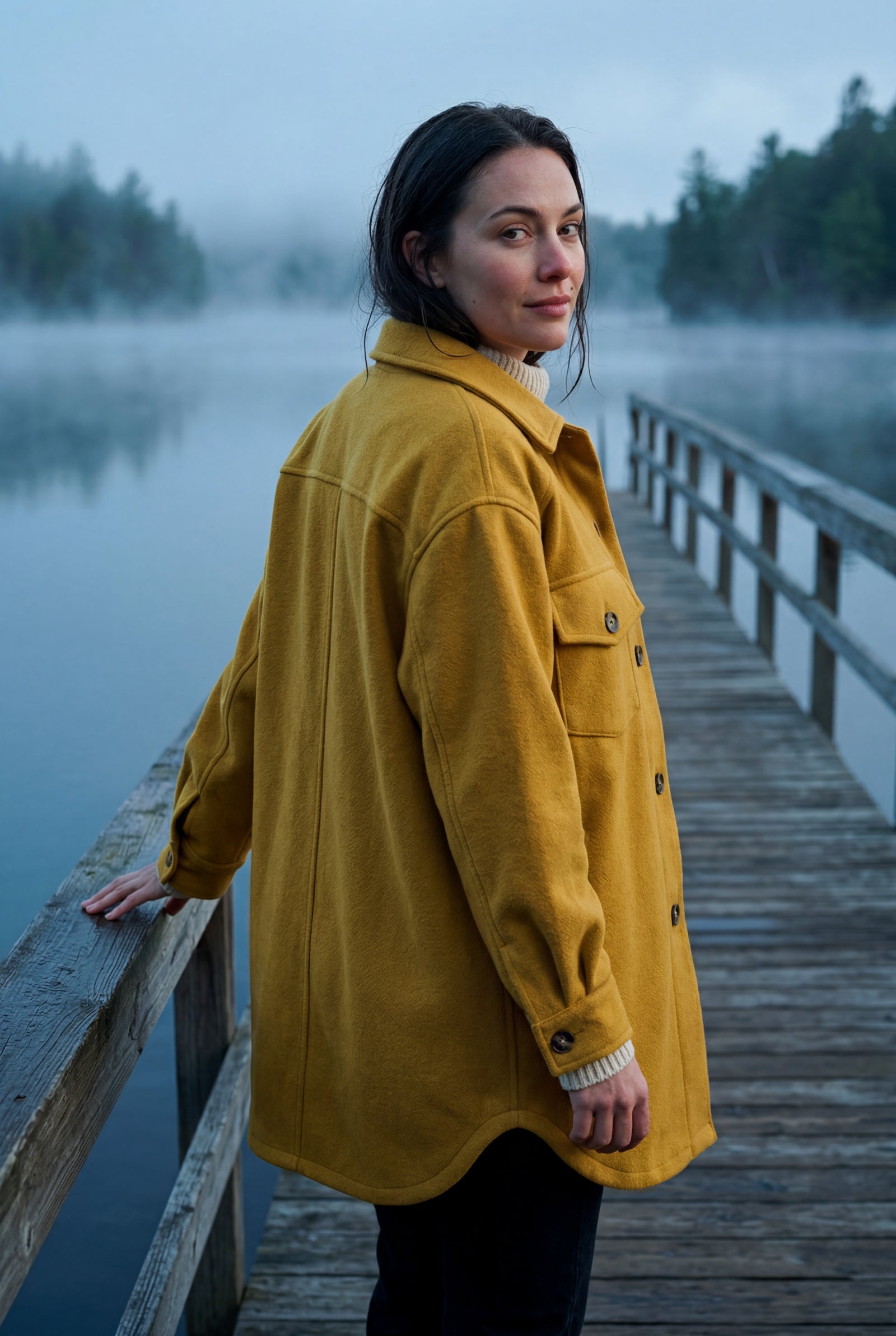 Yellow Relaxed Button-front Utility Jacket with Flap Pockets - Button jacket - Photo 18