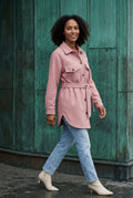 Pink Relaxed Button-front Utility Jacket with Flap Pockets - Button jacket - Photo 19