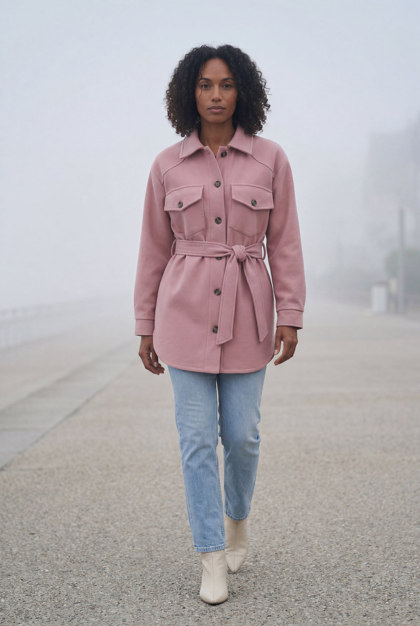 Pink Relaxed Button-front Utility Jacket with Flap Pockets - Button jacket - Photo 21