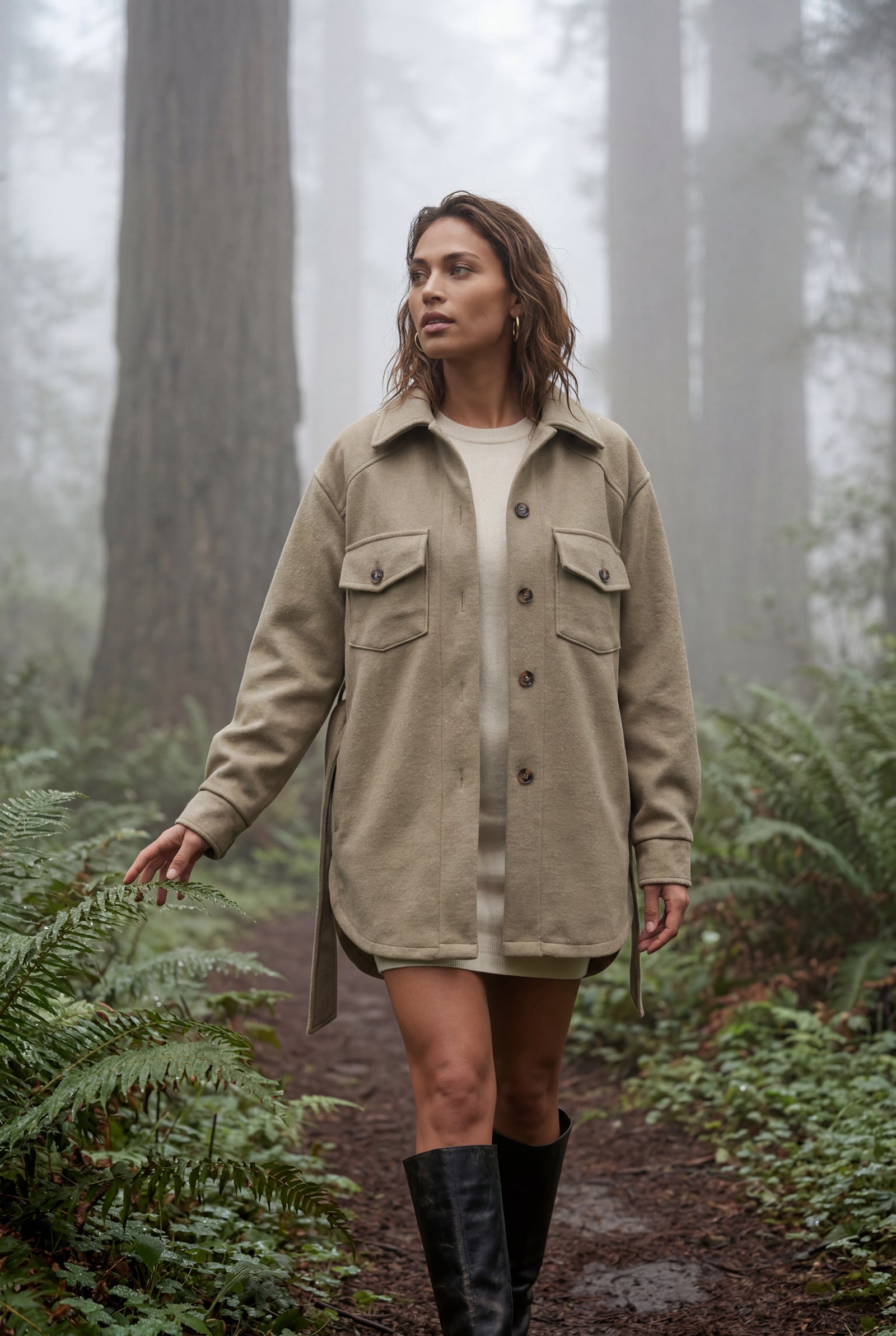 Khaki Relaxed Button-front Utility Jacket with Flap Pockets - Button jacket - Photo 3