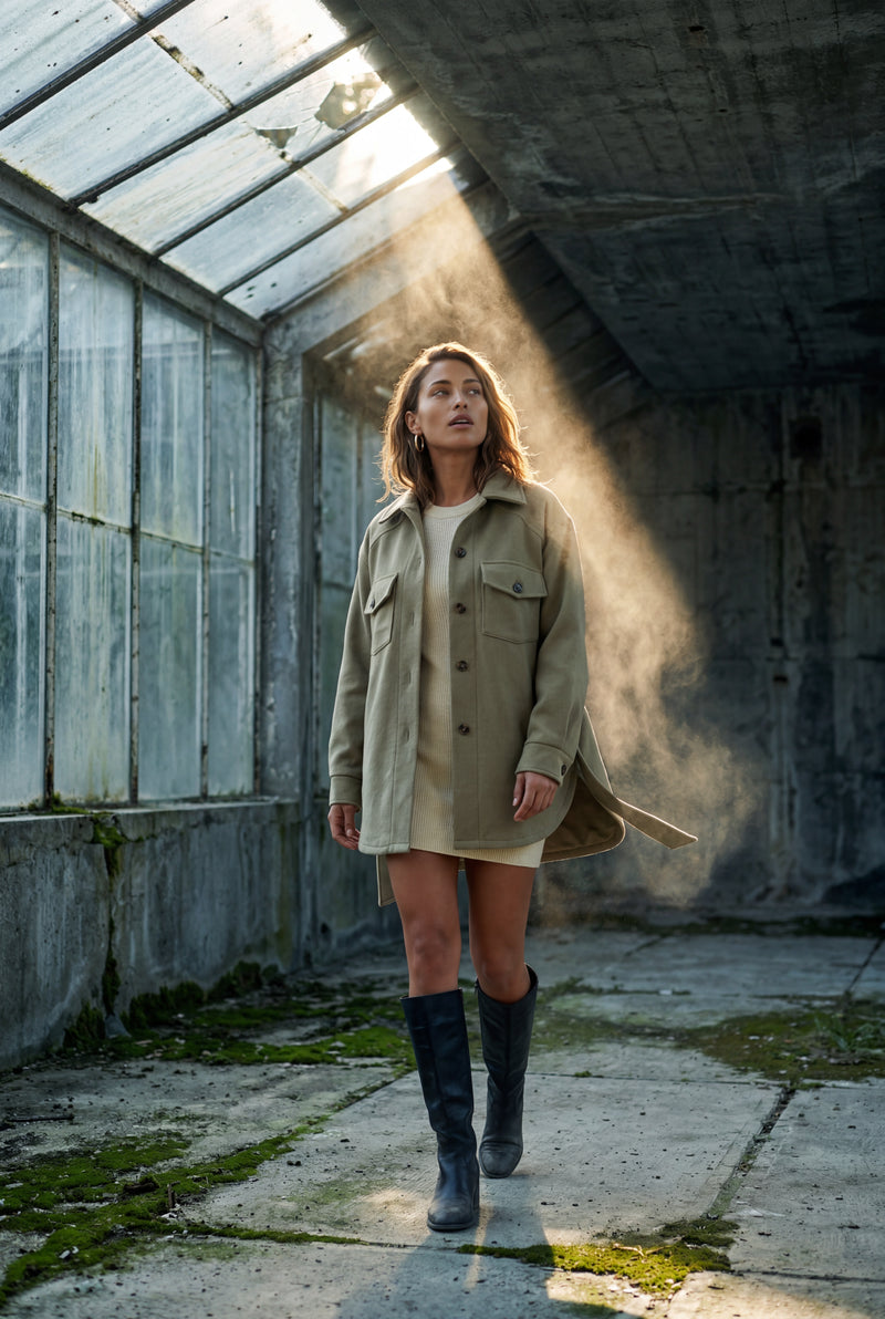 Khaki Relaxed Button-front Utility Jacket with Flap Pockets - Button jacket - Photo 5