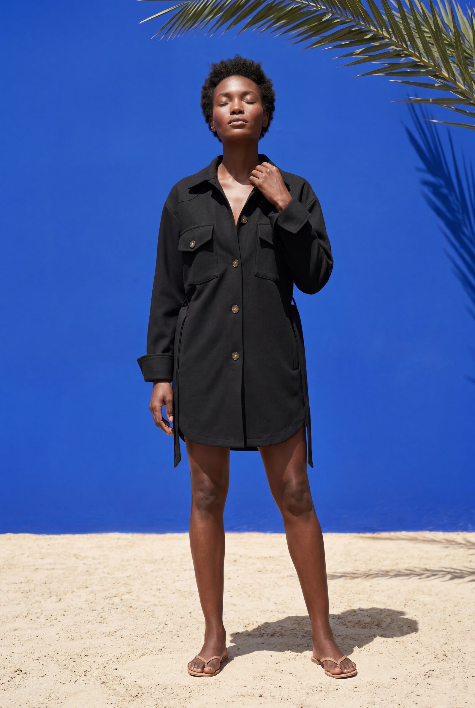 Black Relaxed Button-front Utility Jacket with Flap Pockets - Button jacket - Photo 9