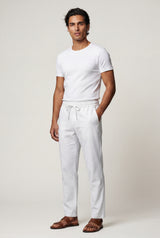 White Relaxed Drawstring Beach Pants with Straight-leg Silhouette - Relaxed fit pants - Photo 1