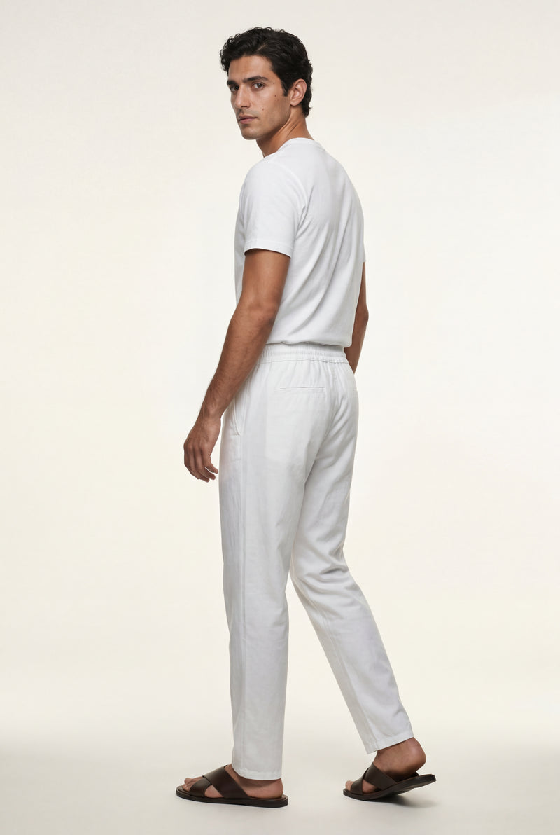 White Relaxed Drawstring Beach Pants with Straight-leg Silhouette - Relaxed fit pants - Photo 4