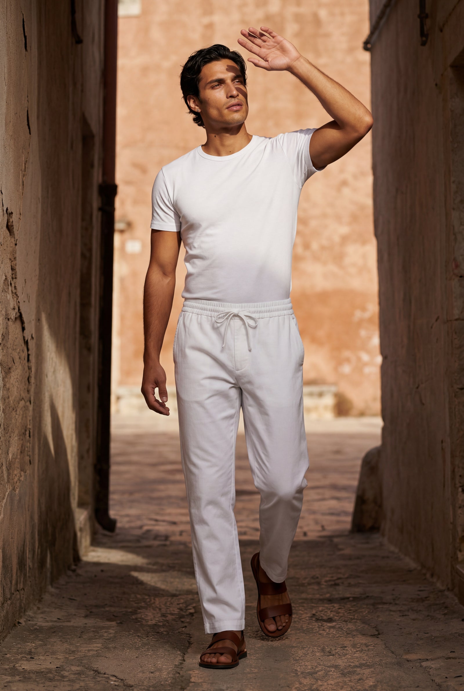 White Relaxed Drawstring Beach Pants with Straight-leg Silhouette - Relaxed fit pants - Photo 9