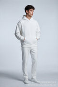 White Relaxed Fit Pullover Hoodie with Kangaroo Pocket - Hoodies - Photo 7