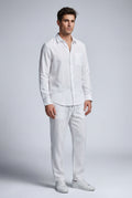 White Relaxed Long-sleeve Shirt and Drawstring Pants Set - Photo 10