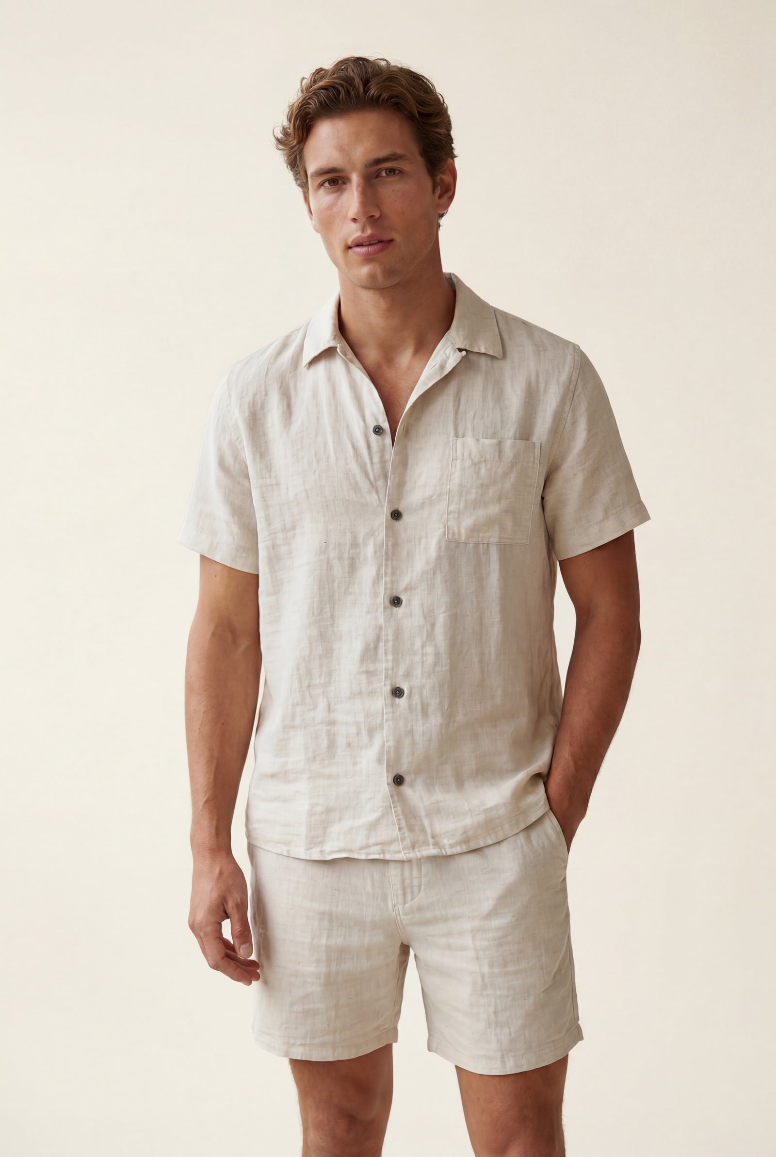 White Relaxed Short Sleeve Shirt and Drawstring Shorts Set - Summer set - Photo 3