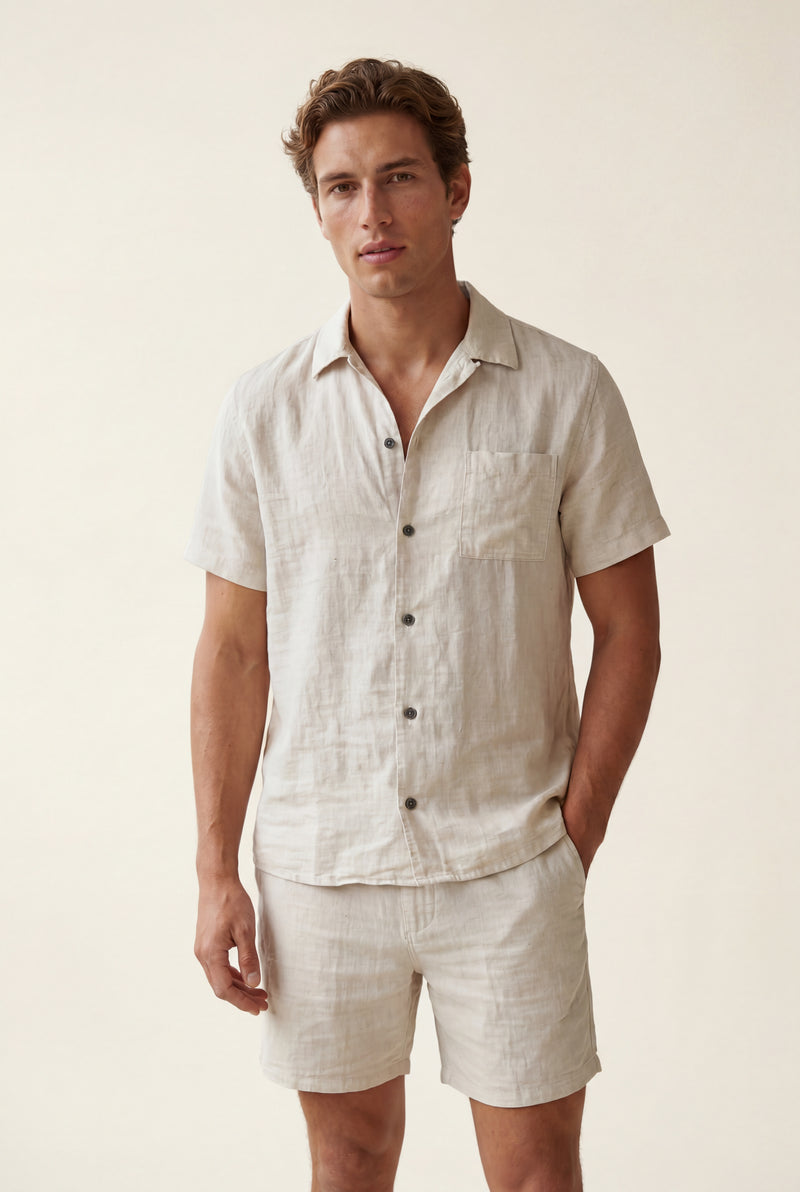 White Relaxed Short Sleeve Shirt and Drawstring Shorts Set - Summer set - Photo 3