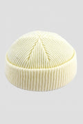 Ribbed Knit Dome Beanie in White — studio front