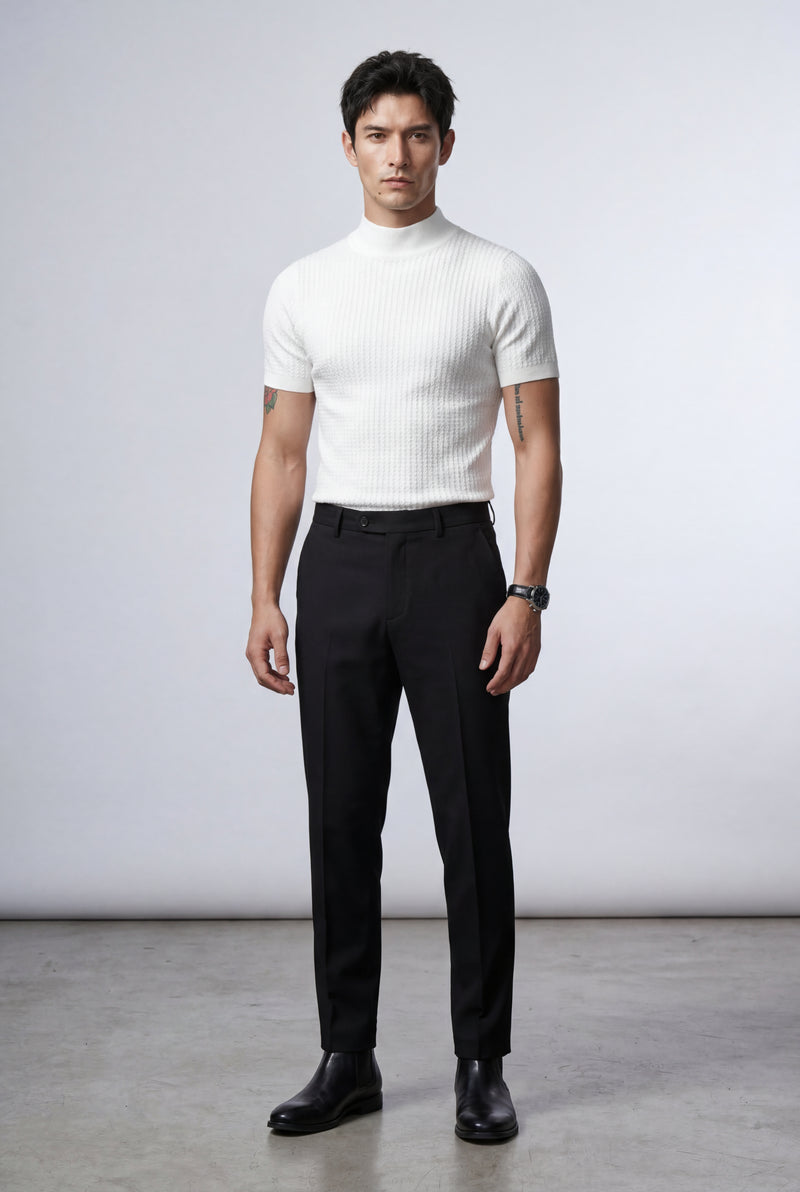 White Ribbed Mock Neck Short Sleeve Sweater Shirt - Short sleeve shirt - Photo 1