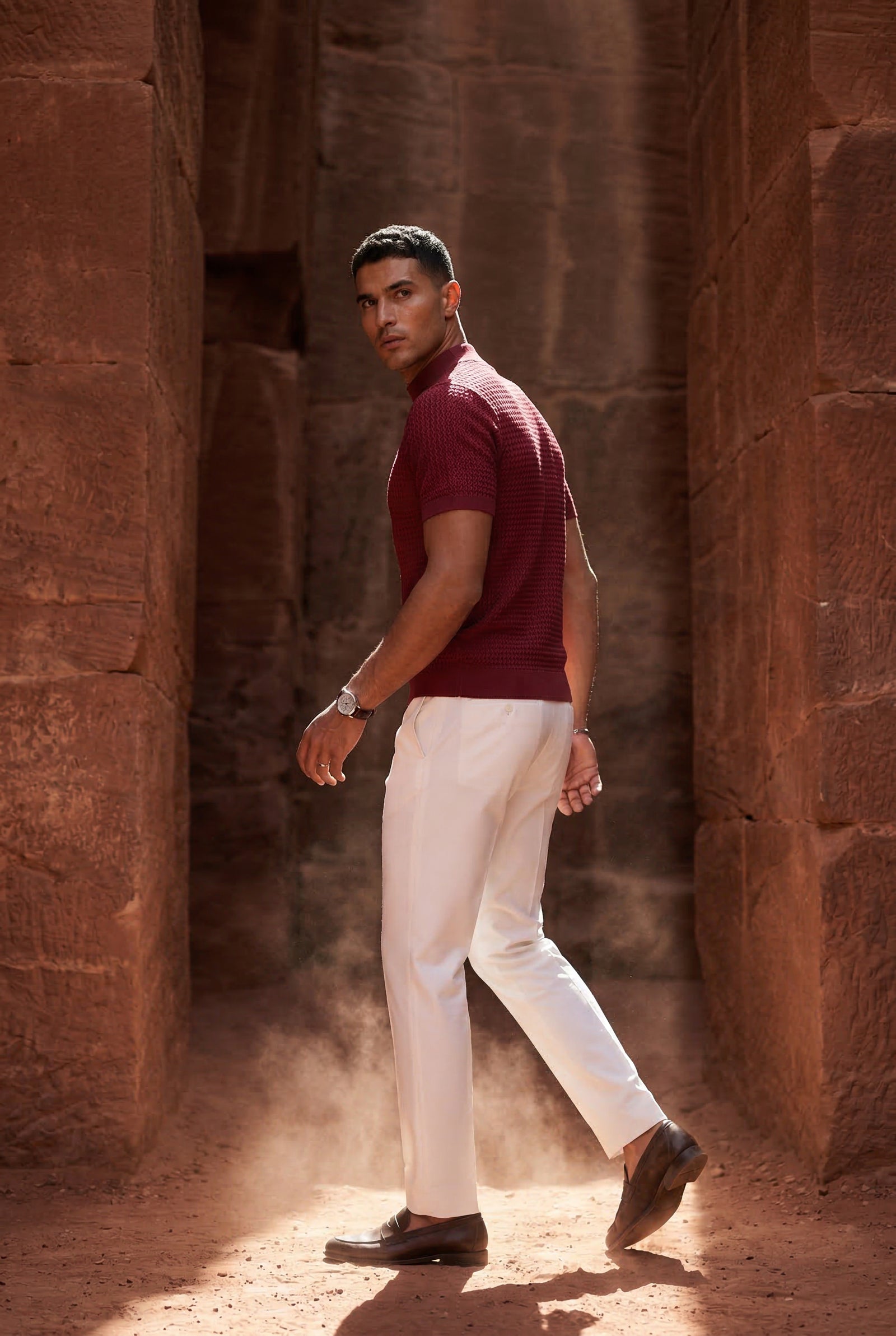 Red Ribbed Mock Neck Short Sleeve Sweater Shirt - Short sleeve shirt - Photo 9