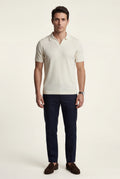 White Ribbed Open Collar Tailored Polo Shirt - Polo shirts - Photo 5