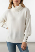 Ribbed Roll-Neck Sweater in White — front view