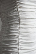 White Ruched Off-shoulder Bodycon Mini Dress with Long Sleeves - Bodycon dress - Photo 5