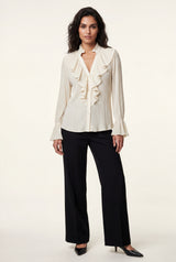 White Ruffled Pleated Blouse with Fluted Cuffs - Blouses - Photo 1