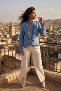 Blue Ruffled Pleated Blouse with Fluted Cuffs - Blouses - Photo 10